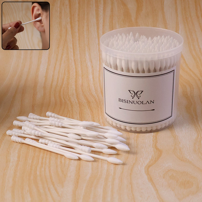 Cotton ear buds neatly stored in a hygienic jar for personal care