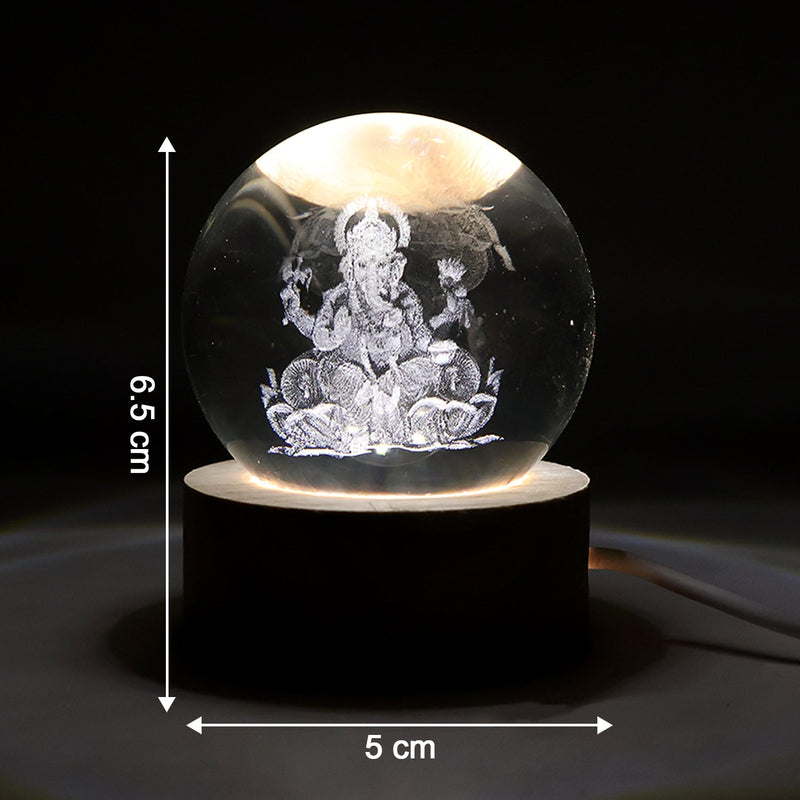 Ambient glow of the Ganpati 3D Crystal Ball Lamp, perfect for spiritual home decor.