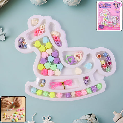 Colorful DIY kids beads jewellery making set with alphabet and flower beads in organized tray