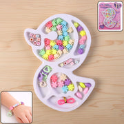 DIY jewellery making kit with colorful beads and elastic thread in organizer tray
