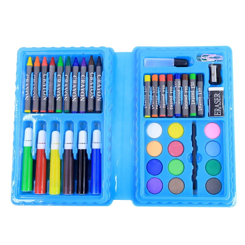 Art and craft box with colorful drawing and painting materials for kids