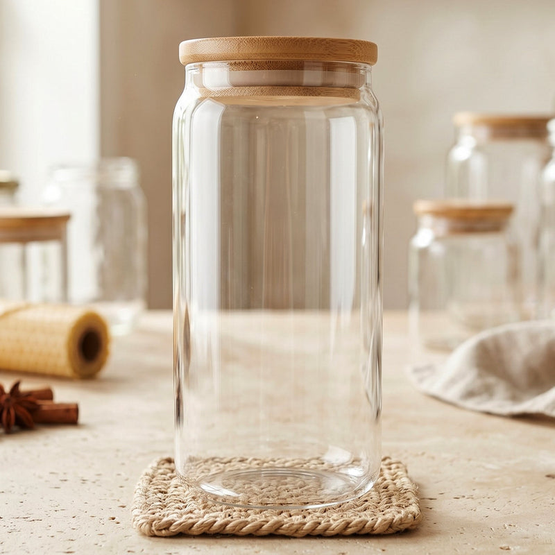 Storage jar showing bamboo lid detail, stylish design