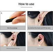 Pair of noise blocking soft ear plugs showing shape and size