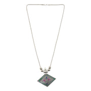 Beaded chain of oxidised silver pendant necklace complementing elegant ethnic style