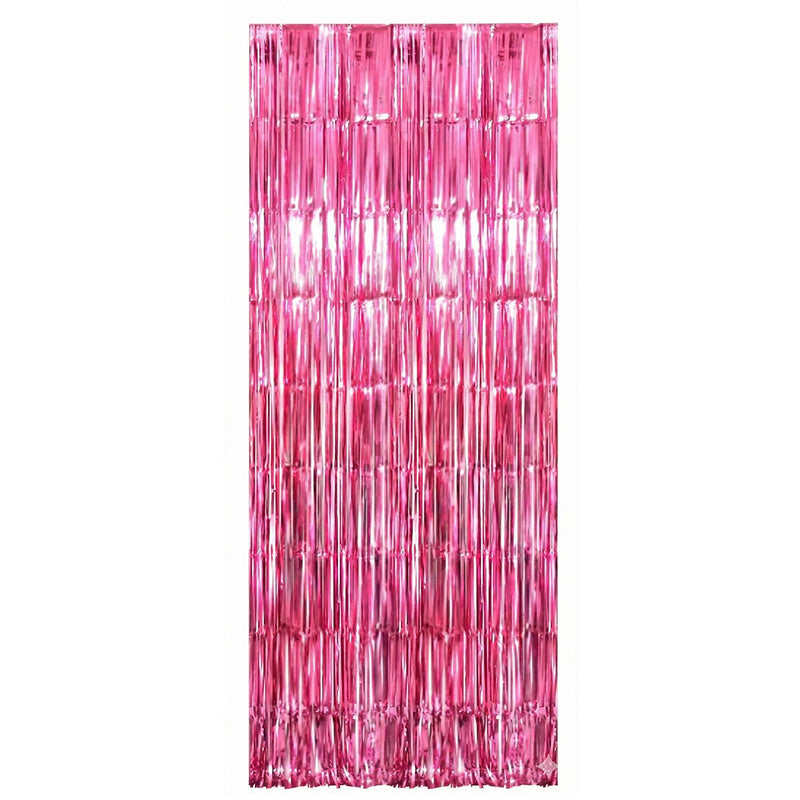 Foil fringe curtain used as an attractive metallic party backdrop for celebrations.