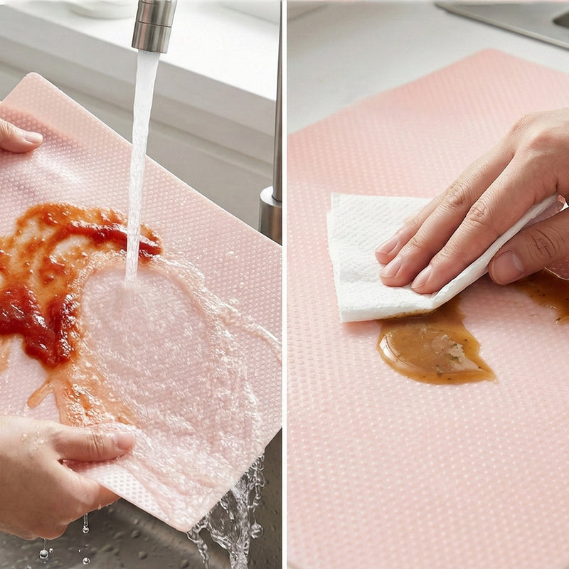 Versatile transparent kitchen shelf liner sheets used as fridge shelf liners