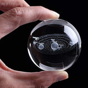 Decorative astronomy crystal ball lamp displayed on a modern desk.