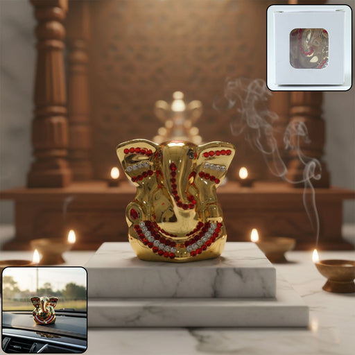 Golden Lord Ganesha idol with decorative stones for spiritual décor