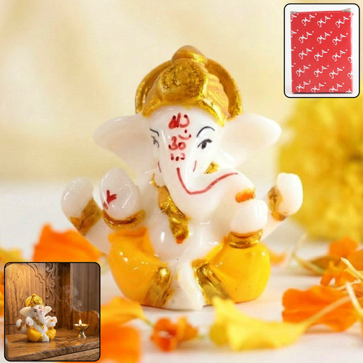 Lord Ganesha decorative idol with golden crown for home pooja