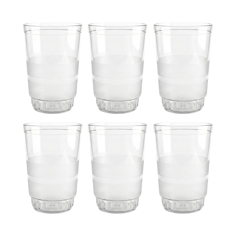 Empty row of Janta drinking glasses with frosted grip set