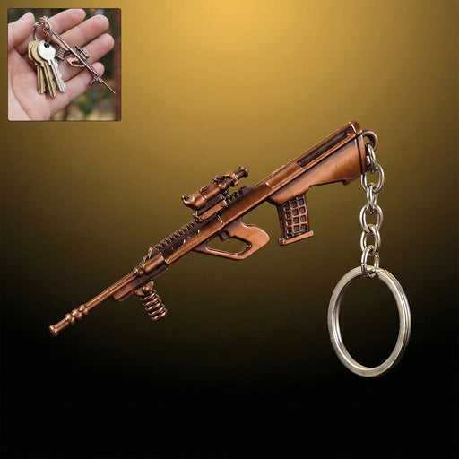 Durable metal gun shape keychain with antique finish