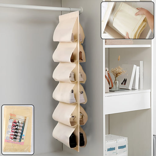 12-pocket hanging shoe organizer bag in bright mixed colors