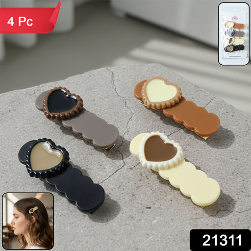 Heart design decorative hair clips set with snap clip mechanism