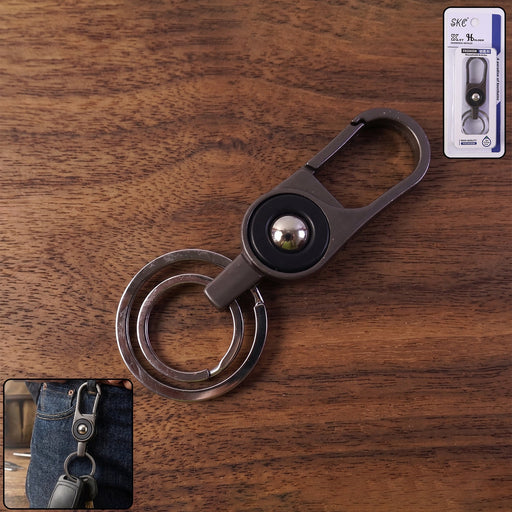 Heavy-duty metal key holder with carabiner clip for secure attachment