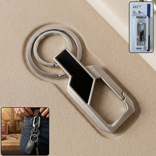 Heavy duty stainless steel key holder with dual rings and carabiner clip for secure key organization