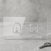 Close-up of adhesive backing on transparent wall hook