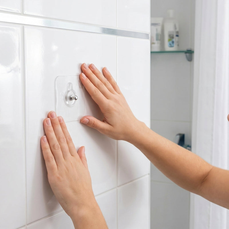 Self-stick transparent adhesive hook for household storage