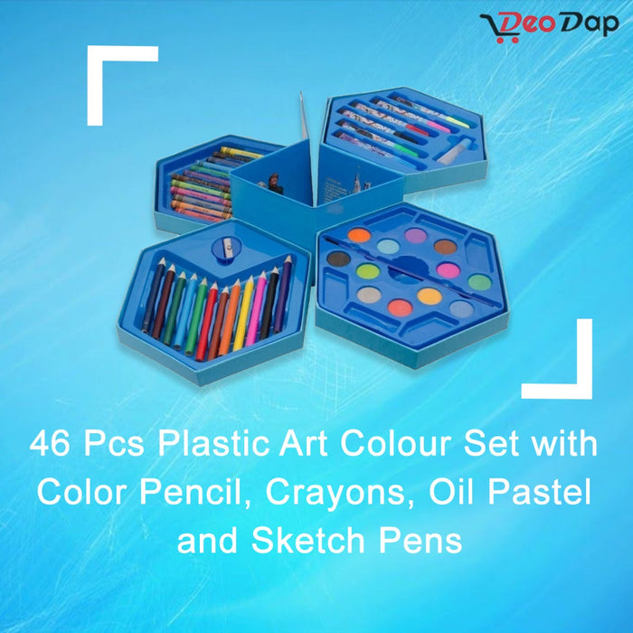 859 46 Pcs Plastic Art Colour Set with Color Pencil, Crayons, Oil Pastel and Sketch Pens 
