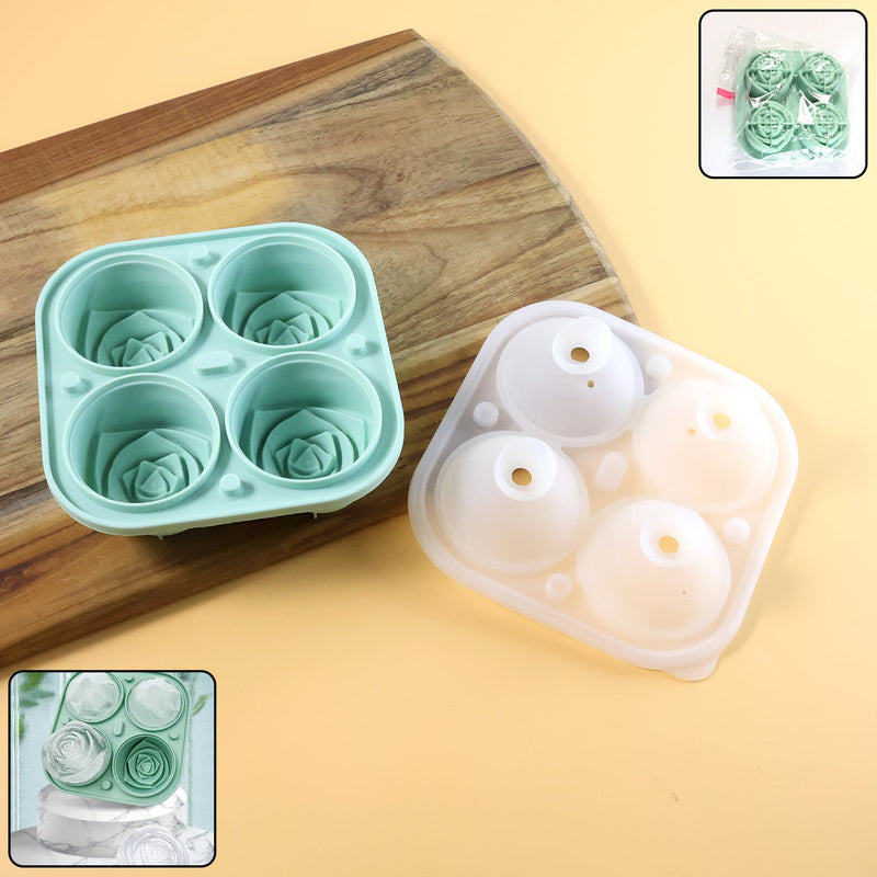 Rose shape ice cube tray mold with lid made of silicone