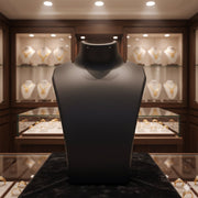 Front view of black mannequin bust necklace display stand highlighting necklaces in India