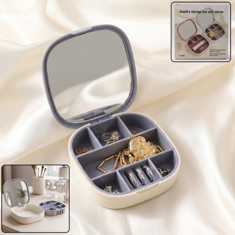 Plastic jewelry storage box with mirror, perfect for travel