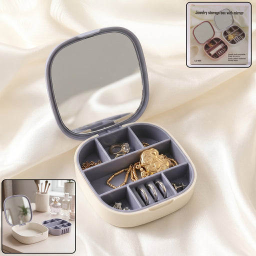 Plastic jewelry storage box with mirror, perfect for travel
