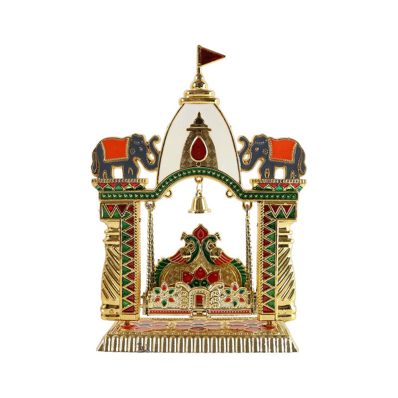 Religious jhula mandir for pooja adorned with elephant motifs