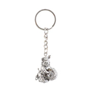 Bal Krishna Makhan Chor keychain displayed against a wooden backdrop