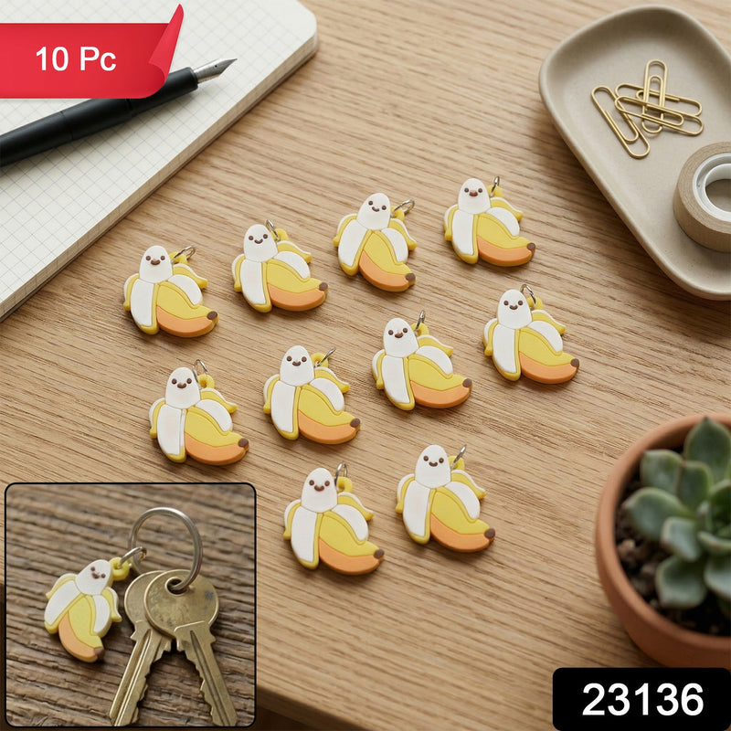 Set of 10 cute banana-shaped bag charms and key rings