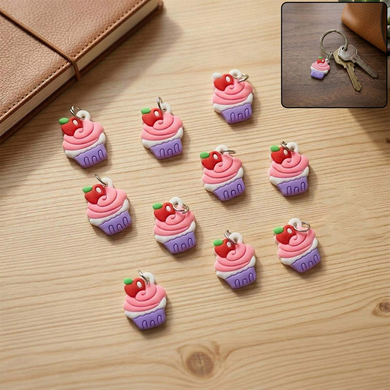 Colorful cupcake rubber key ring set for bags and keys