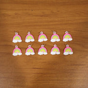 Rainbow cloud keychains on display, vibrant and lightweight