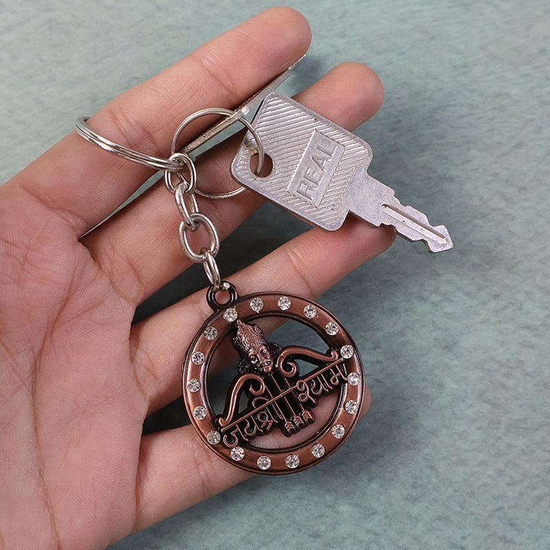 Decorative metal Jai Shree Shyam keychain for bike and car keys