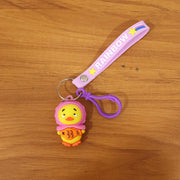 Cute novelty cartoon duck keychain with secure metal ring and strap