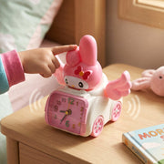 Whimsical kids alarm clock with bunny and car features