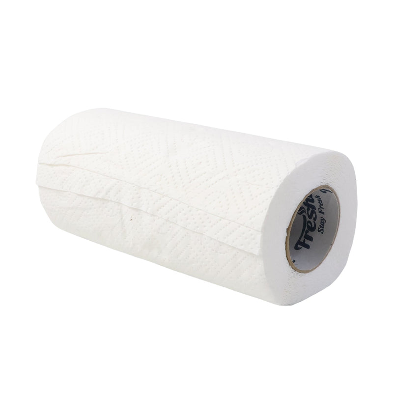 White kitchen paper towel roll used for cleaning kitchen surfaces
