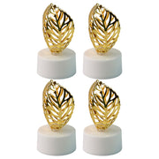 Arrangement of golden leaf LED candles on a decorative tray, perfect for Diwali or parties.