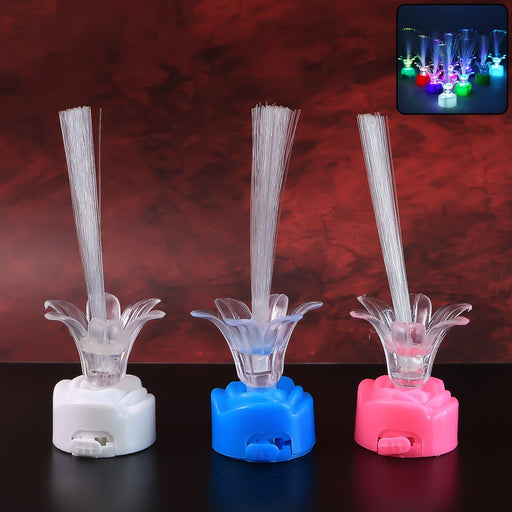 Set of 3 LED fiber optic flower night lamps showing multicolor glowing petals