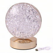 Crystal table lamp glowing warm white LED light
