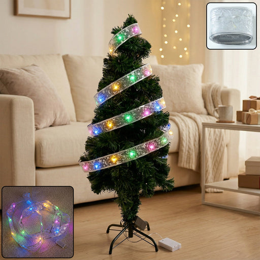 Multicolor LED ribbon light strip on Christmas tree for festive decor