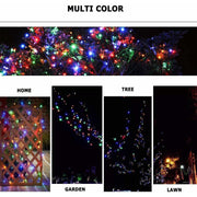 Close-up of vibrant multicolor LED bulbs on string fairy lights