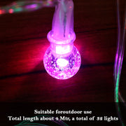 Close-up of twinkling LED bubble ball decorative string lights illuminating space
