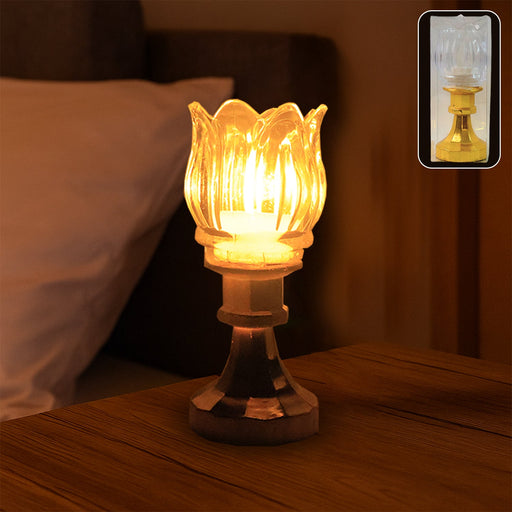 Lotus shaped LED decorative lamp with warm glowing light on stand