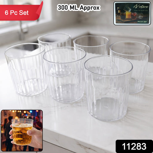 Set of durable clear glass water tumblers with textured grip