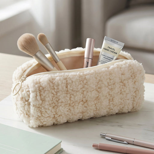 Soft textured multipurpose makeup organizer pouch for travel and storage