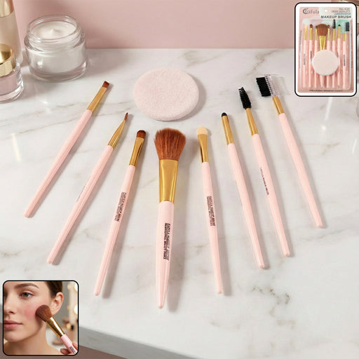 Professional Makeup Brush Set 9-in-1 with soft face puff for blending