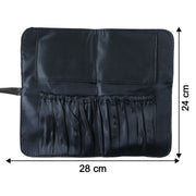 Size comparison image showing foldable makeup brush organizer bag dimensions