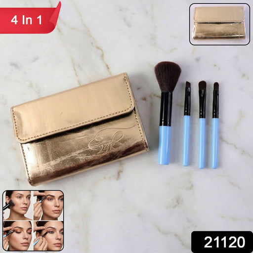 Premium 4-in-1 makeup brush set inside a protective travel pouch