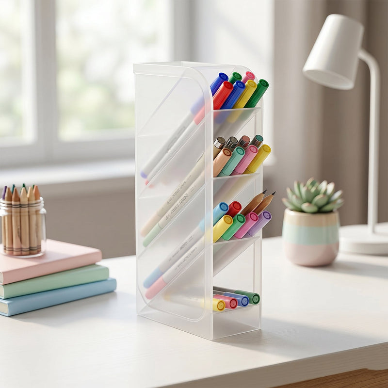 Plastic multi-storage desk organizer with four compartments for pens and markers