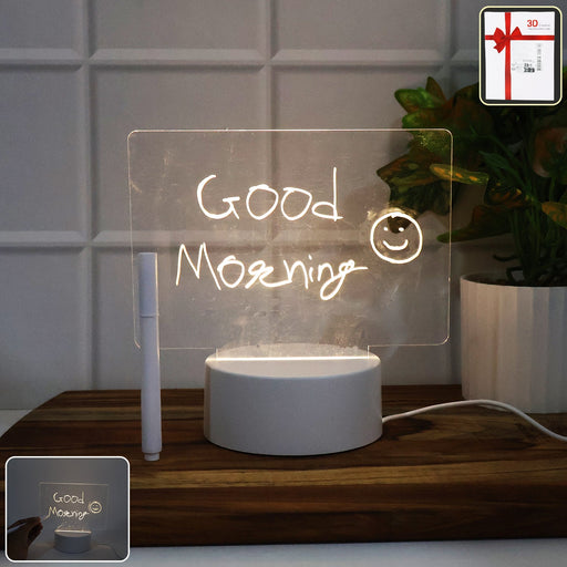 LED Acrylic Writing Message Board night lamp with glowing transparent acrylic surface