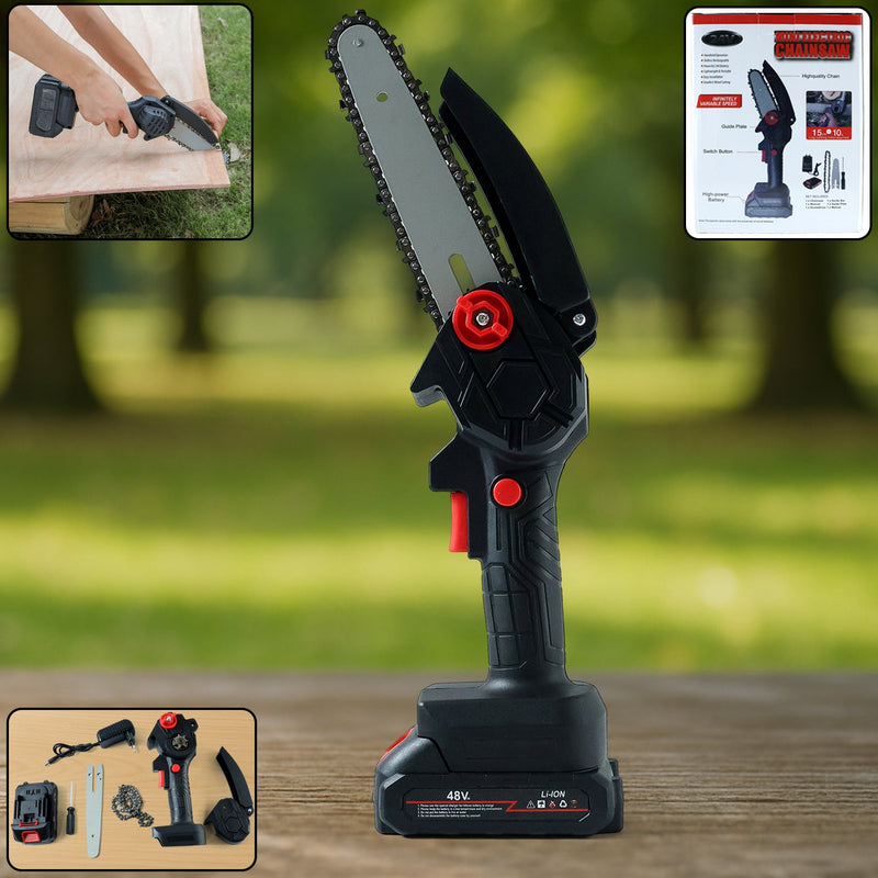 Compact cordless mini electric chainsaw for pruning and wood cutting